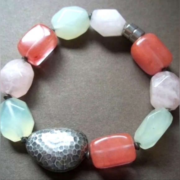 Rare Silpada Cherry Rose Quartz Jade Sterling Silver Bracelet